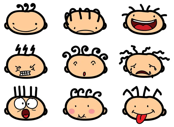 Cartoon faces with different emotions — Stock Vector