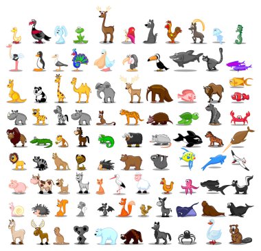 Bir dizi şirin çizgi film hayvanı.