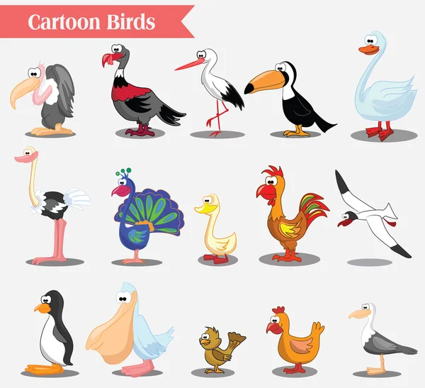 Set of cute cartoon birds — Stock Vector