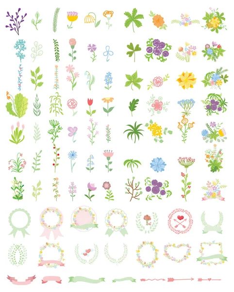 Set bruiloft bloemen afbeeldingenset — Stockvector