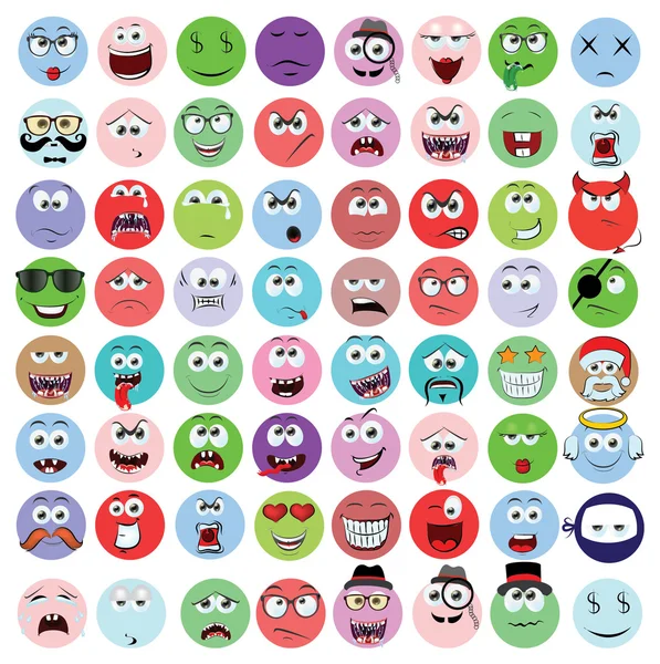 Set of cartoon faces with different emotions — Stock Vector
