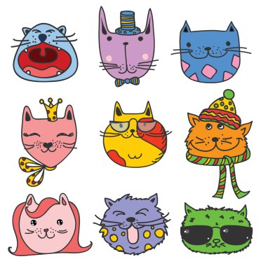 Sevimli çizgi Doodle kediler