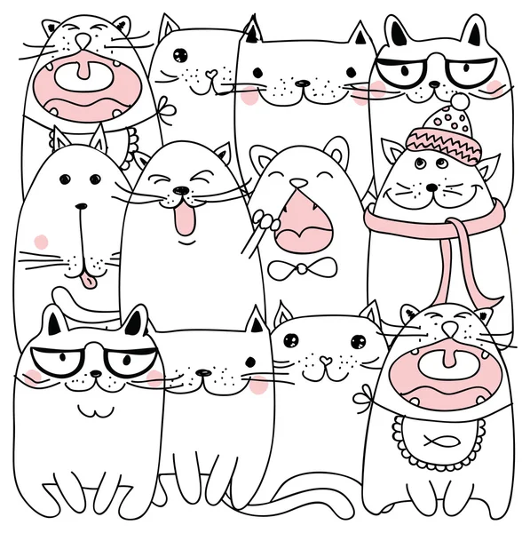 Niedliche Cartoon-Doodle-Katzen — Stockvektor