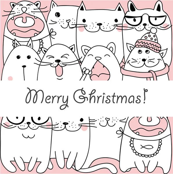 Gatitos de Navidad en la tarjeta de felicitación — Archivo Imágenes Vectoriales