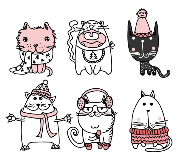 Roztomilý kreslený Doodle kočky — Stockový vektor