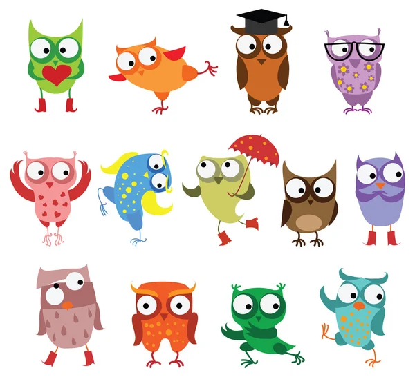 Cute vogels uilen — Stockvector