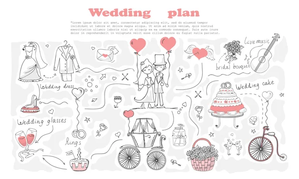 結婚式のアイコン アウトライン漫画 — ストックベクタ
