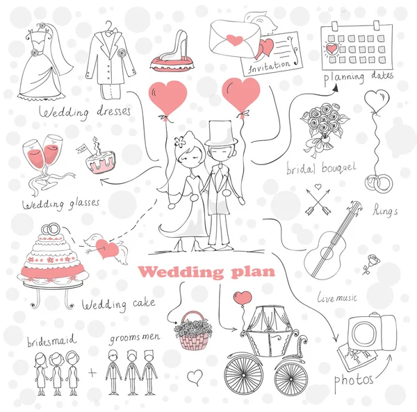 Décrivez les icônes de mariage dessin animé — Image vectorielle