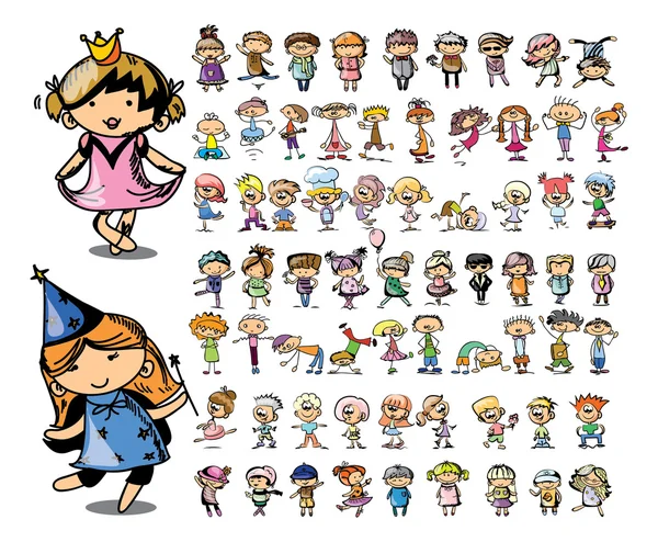 Τα παιδιά doodle ευτυχισμένη κινουμένων σχεδίων — Διανυσματικό Αρχείο