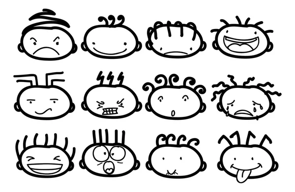 Doodle emosi yang berbeda dari orang - Stok Vektor