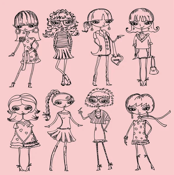 Desenhos animados meninas da moda —  Vetores de Stock