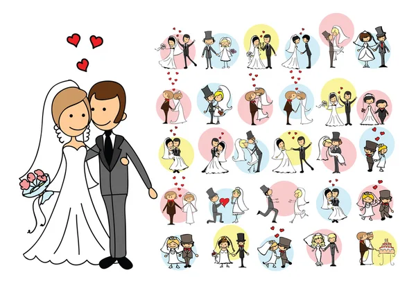 Set of wedding pictures, bride and groom — Stock Vector