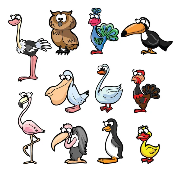 Reihe von Zeichentrickvögeln — Stockvektor