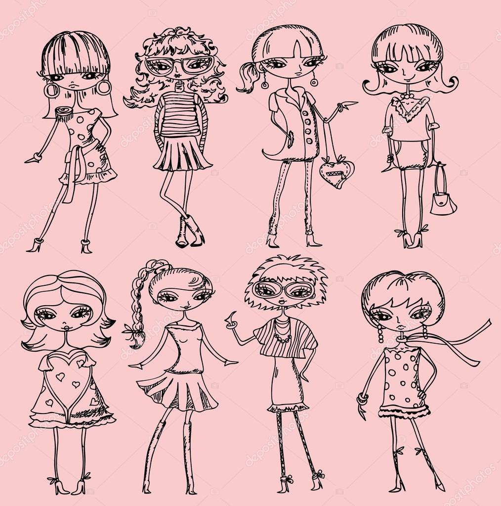 Ragazze alla moda dei cartoni animati — Vettoriale Stock