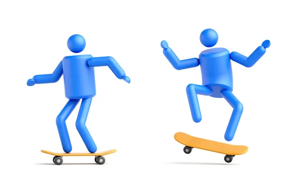 Rendering Abstrakte Einfache Person Symbol Macht Tricks Gelbes Skateboard Geometrisches — Stockfoto
