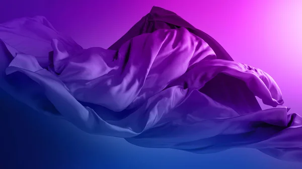 Vykreslení Abstraktní Skládaný Textil Hedvábný Textil Neonově Růžový Modrý Závěs — Stock fotografie