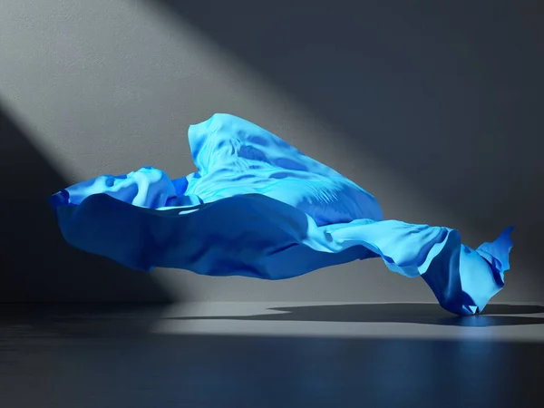 Weergave Abstracte Modeachtergrond Met Blauwe Gordijnen Die Vloer Vallen Donkere — Stockfoto