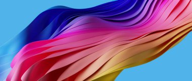 3D görüntüleme, soyut arkaplan çırpınan renkli kurdeleler, el sallayan tekstil katmanlı moda arka planı