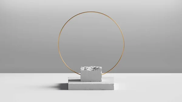 Render Abstracte Moderne Minimale Achtergrond Met Blokken Gouden Ring Trendy — Stockfoto