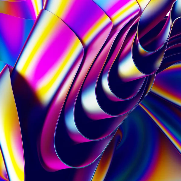 Render Abstract Iridescent Colorful Background Modern Holographic Foil Layers Folds — Stock Photo, Image