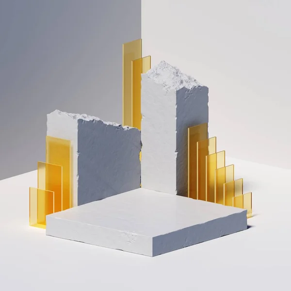 Render Abstracte Achtergrond Met Witte Betonnen Blokken Gebroken Stenen Ruïnes — Stockfoto