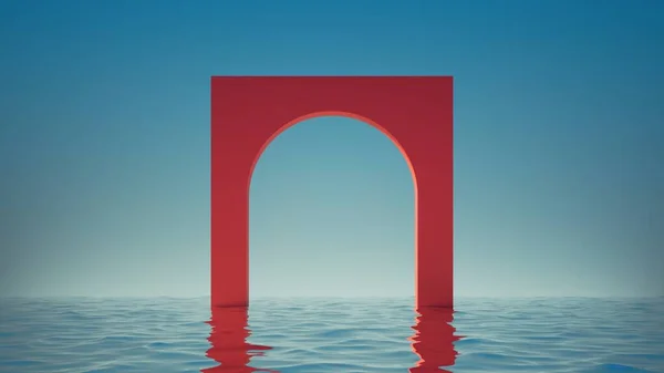 Rendu Fond Panoramique Abstrait Avec Arc Rouge Dans Eau Sous — Photo