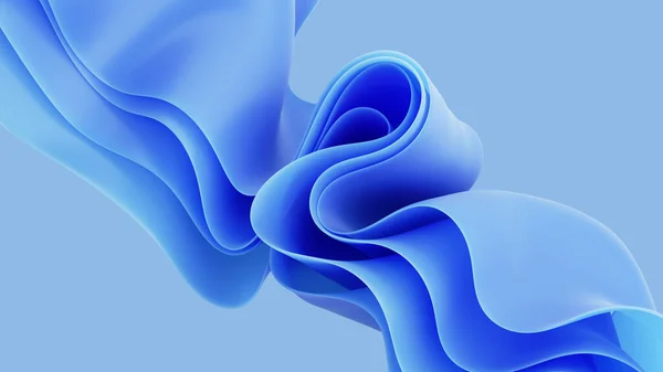 3Dレンダリング 抽象的な現代的な青の背景 折り畳まれたリボンマクロ 波状の層とフリルを持つファッション壁紙 — ストック写真