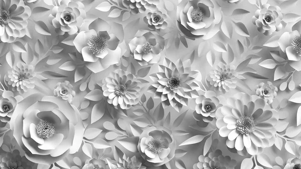 Render Abstrato Casamento Fundo Com Flores Folhas Papel Branco Papel — Fotografia de Stock