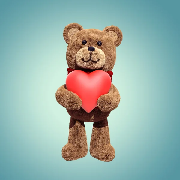 Cute teddy bear toy holding heart — Stock Photo, Image