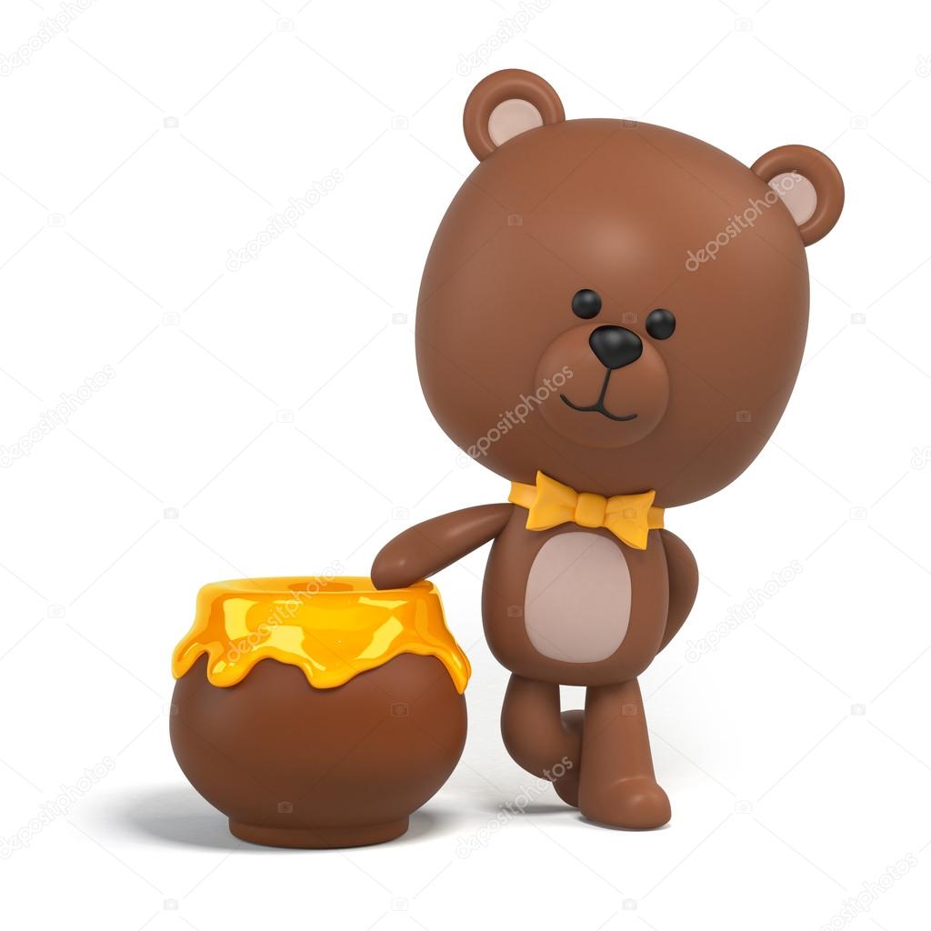Chocolate teddy bear with honey pot