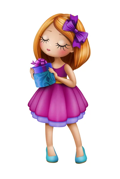 Redhead teen girl wearing purple dress — Stock Photo, Image