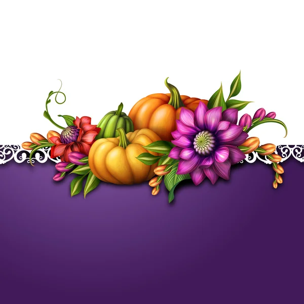 Traditional decoration with pumpkins and flowers — Stock Photo, Image