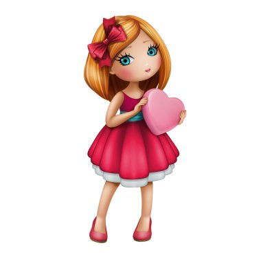 Kız holding pembe kalp