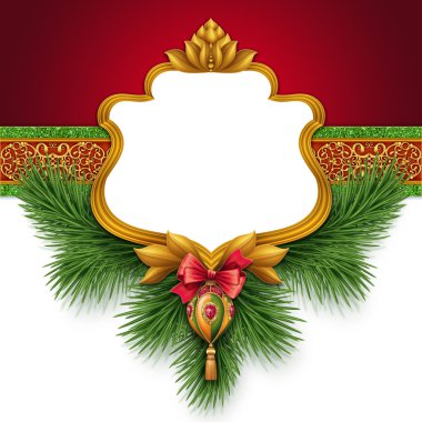 yeşil çam ağacı çerçeve Noel top