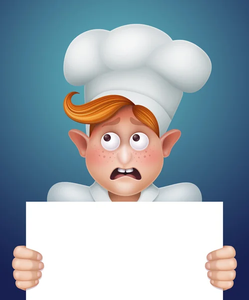 Sad cook holding blank banner — Stock Photo, Image