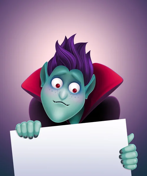 Sad Dracula holding blank page — 图库照片