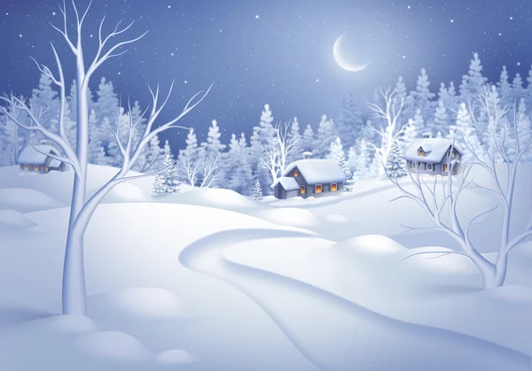 Winter night landscape — Stock Photo, Image