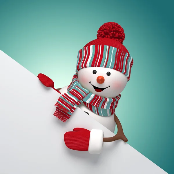 Snowman holding blank banner — Stock Photo, Image