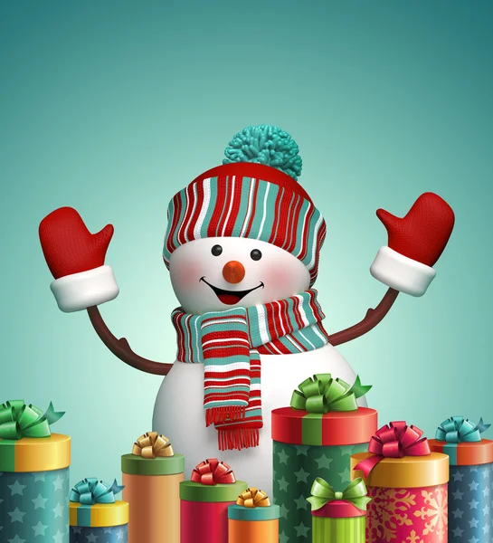 Снеговик и рождественские подарки — стоковое фото