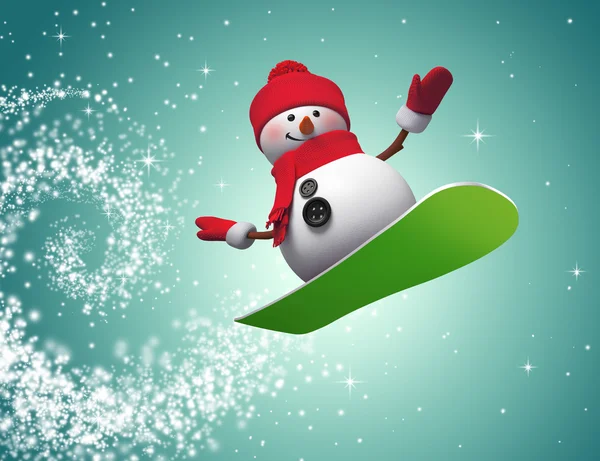 Snowman jumping on snowboard — Stock Photo, Image