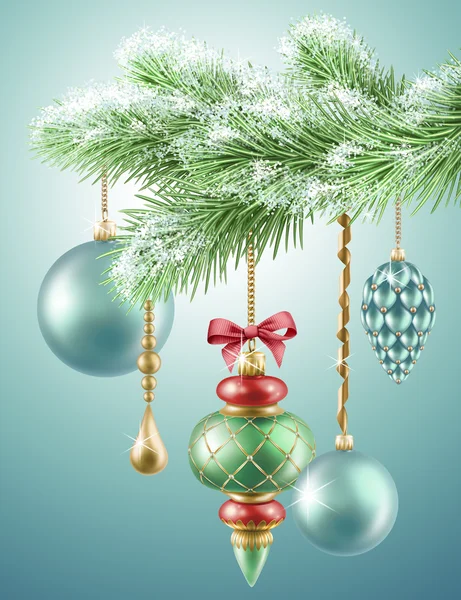 Kerstmis boomtak met glazen bollen — Stockfoto