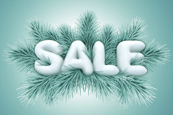 Ogłoszenia sprzedaży zimą nad gałązki drzew iglastych — Zdjęcie stockowe