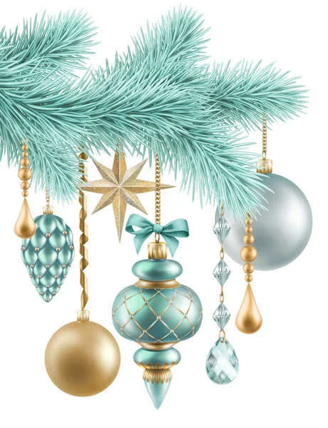 Tannenbaumschmuck auf Neujahrsgrußkarte — Stockfoto