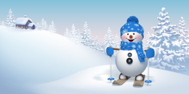 Happy snowman skiing clipart