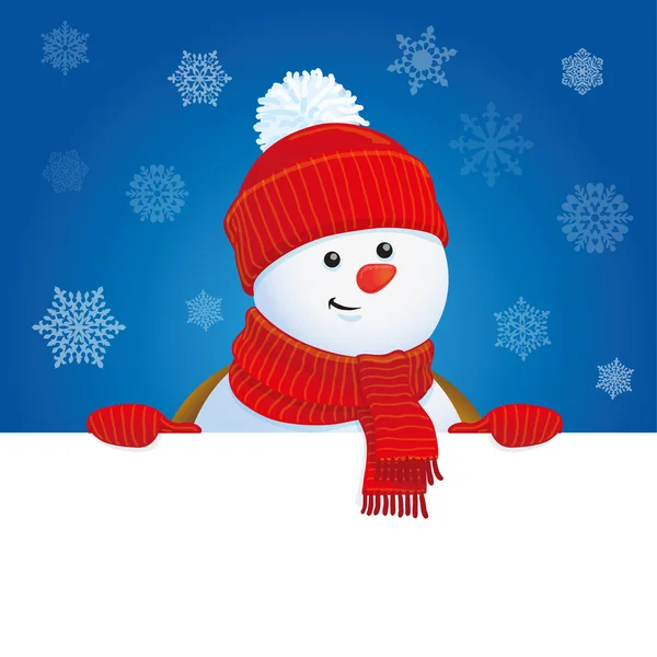 Drăguț om de zăpadă cu banner — Fotografie, imagine de stoc