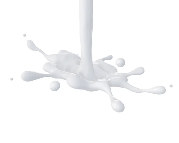 3D rozchlapać streszczenie płynnego mleka, farb i kleju rozpryskiwania na białym tle — Zdjęcie stockowe