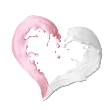 Karışık süt ve meyve sıvı sıçrama, sıçramasına 3d kalp şekli