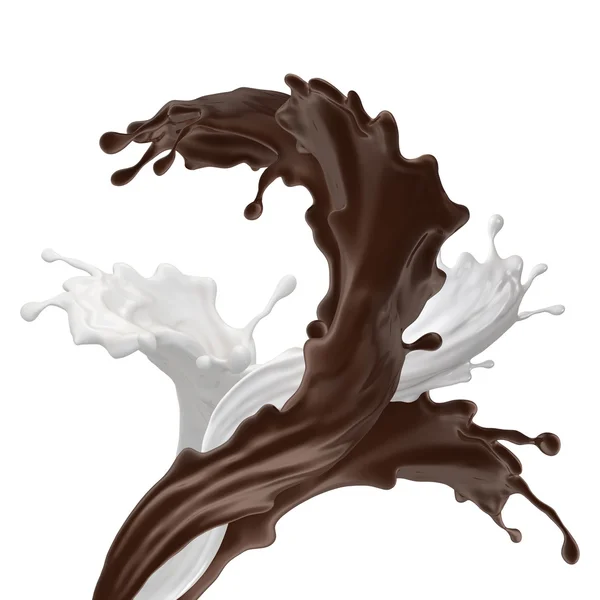 Latte 3d e cioccolato spruzzi misti isolati su sfondo bianco — Foto Stock