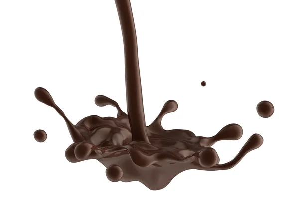 ホット チョコレートやコーヒーの動的スプラッシュ白で隔離 — ストック写真