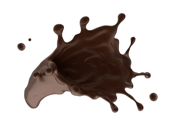 Chocolate escuro quente ou respingo dinâmico de café isolado no branco — Fotografia de Stock